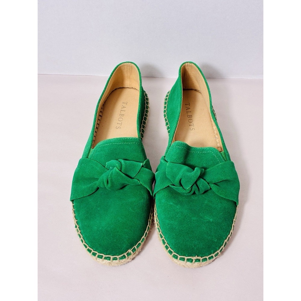 Talbots Izzy Knot Green Suede Leather Espadrilles Flats Slip On Sz 7 Preppy